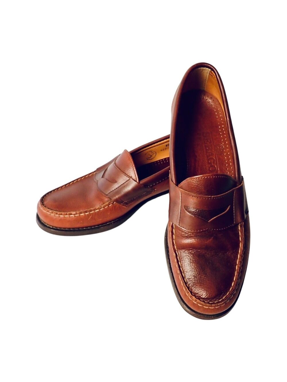 SEBAGO Beefroll Brown Leather Penny Loafers 2563W Size 9.5 D Made in USA Maine